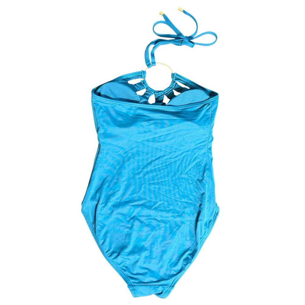 Vince Camuto Womens Serengeti Shades Swimsuit 4 Aqua Ring Halter Top One Piece - Picture 3 of 8